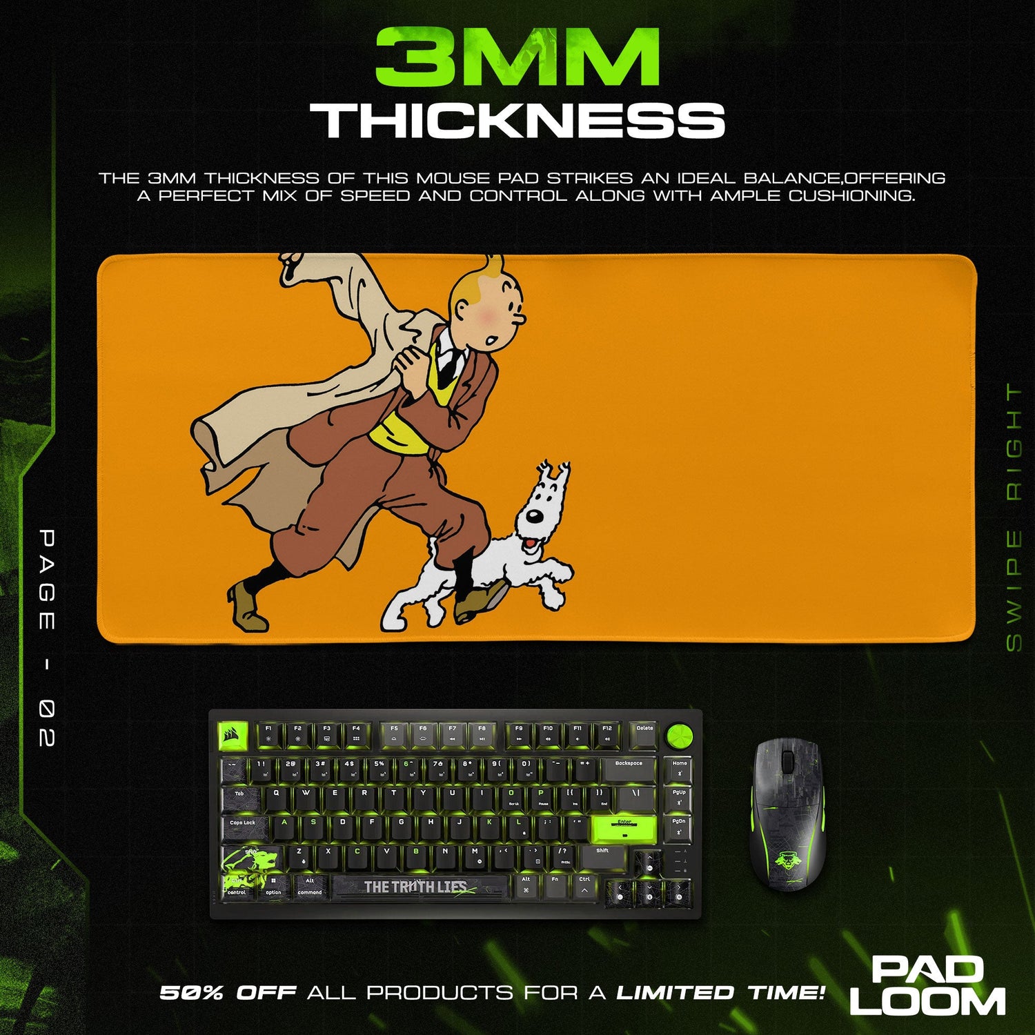 Tintin Mouse Pad, Adventure Run Cartoon Gaming Desk Mat Padloom
