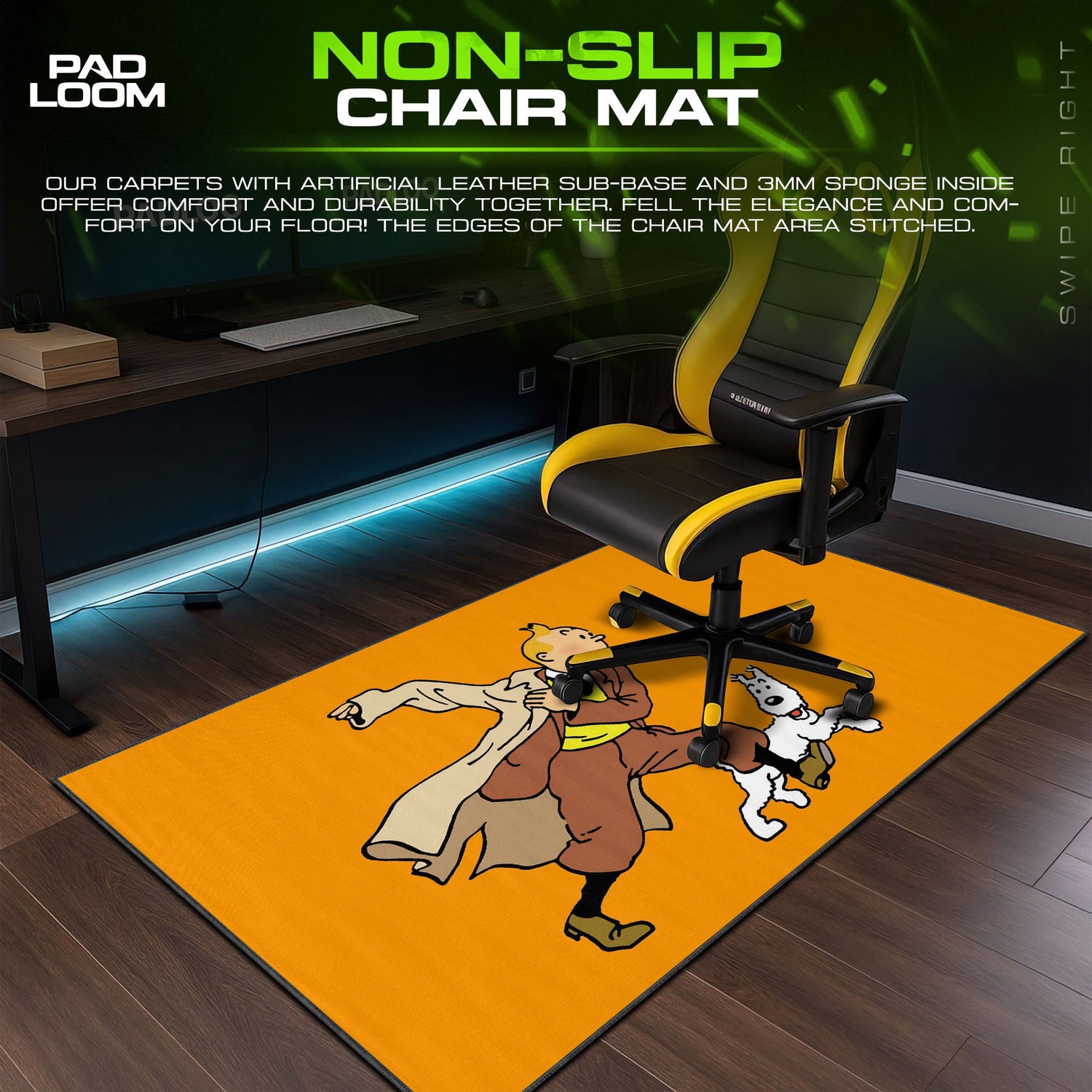 Tintin Mouse Pad, Adventure Run Cartoon Gaming Desk Mat Padloom