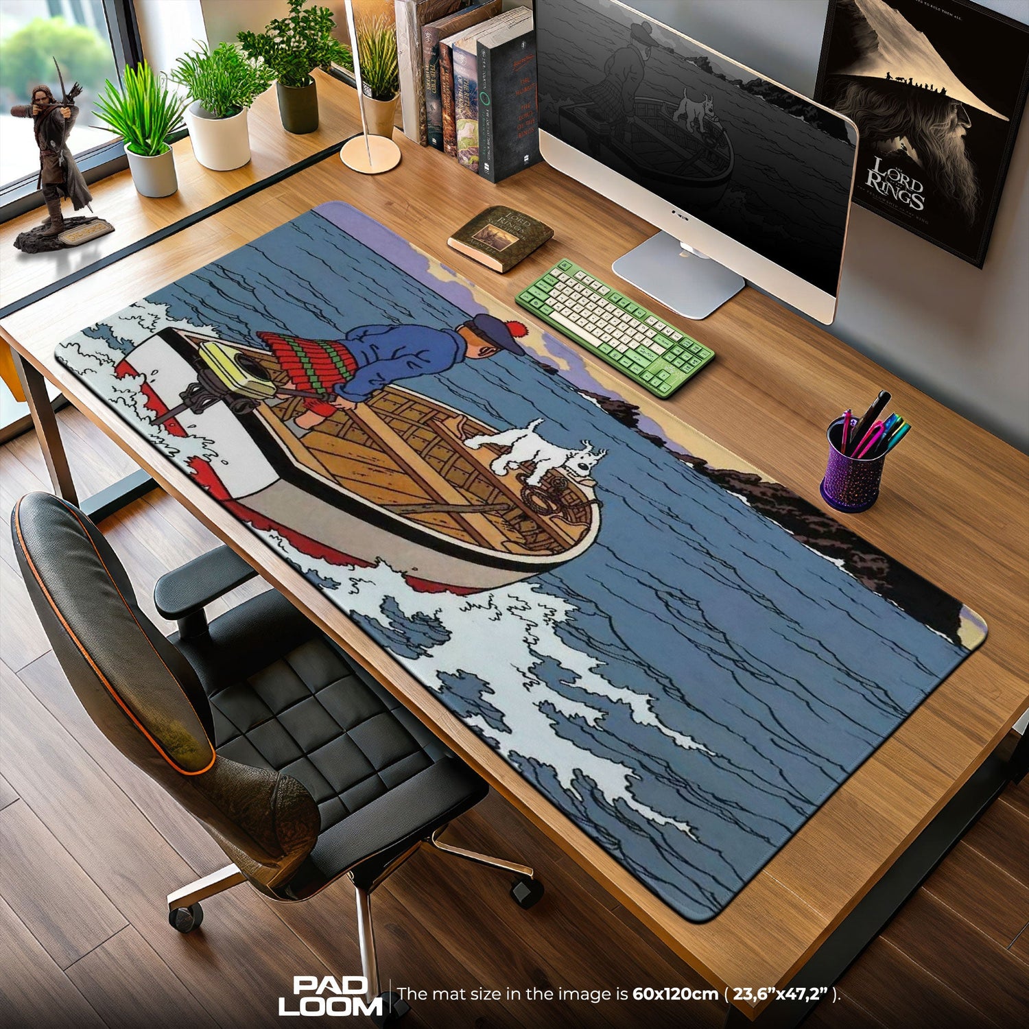 Tintin Mouse Pad, Boat Journey Cartoon Gaming Desk Mat Padloom