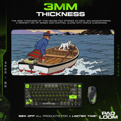 Tintin Mouse Pad, Boat Journey Cartoon Gaming Desk Mat