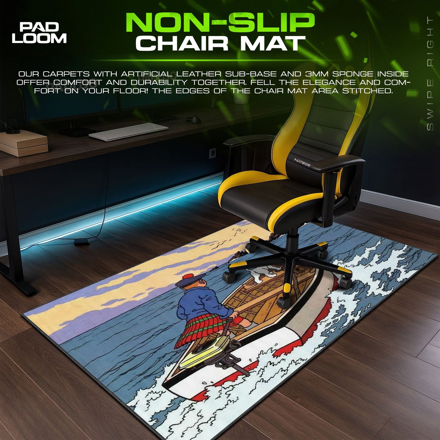 Tintin Mouse Pad, Boat Journey Cartoon Gaming Desk Mat Padloom