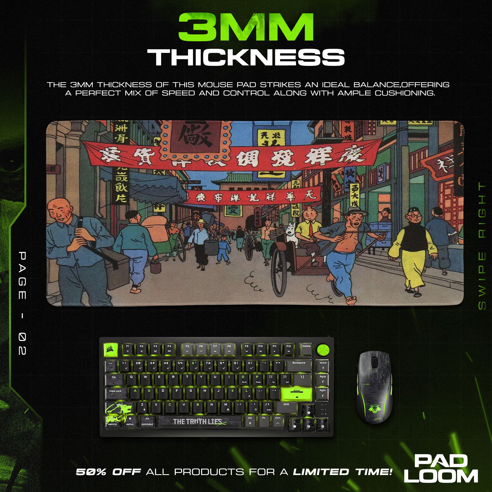 Tim und Struppi Mauspad, Chinatown Street Cartoon Gaming Schreibtischmatte