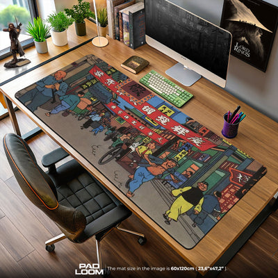 Tintin Mouse Pad, Chinatown Street Cartoon Gaming Desk Mat
