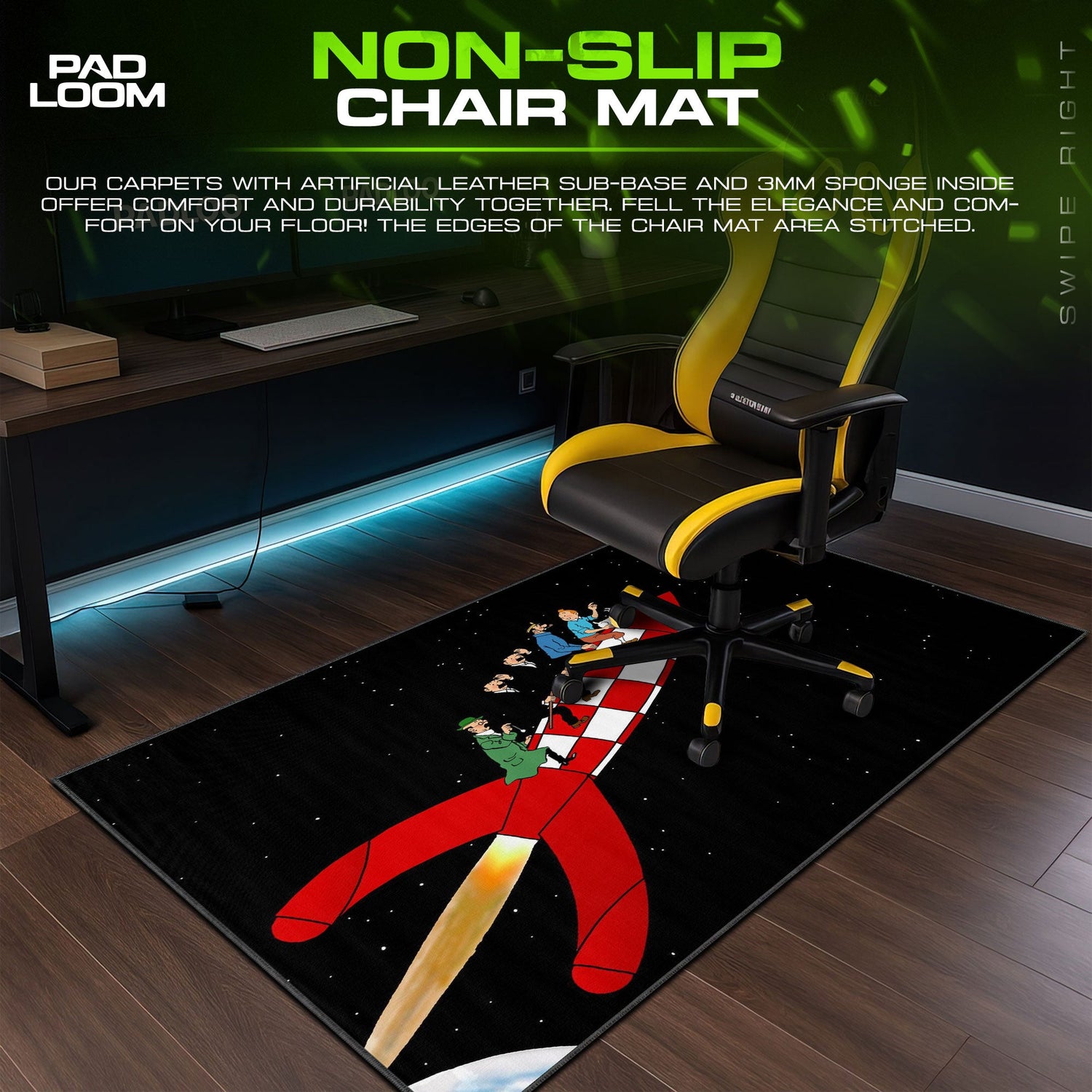 Tintin Mouse Pad, Moon Rocket Cartoon Gaming Desk Mat Padloom
