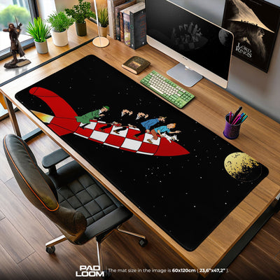 Tintin Mouse Pad, Moon Rocket Cartoon Gaming Desk Mat