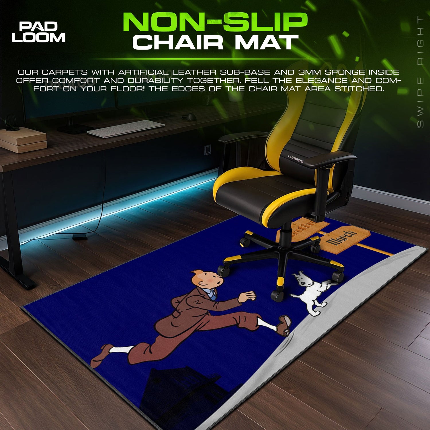 Tintin Mouse Pad, Moonlit Path Cartoon Gaming Desk Mat Padloom