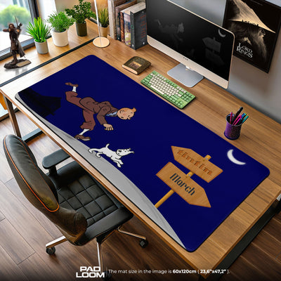Tintin Mouse Pad, Moonlit Path Cartoon Gaming Desk Mat
