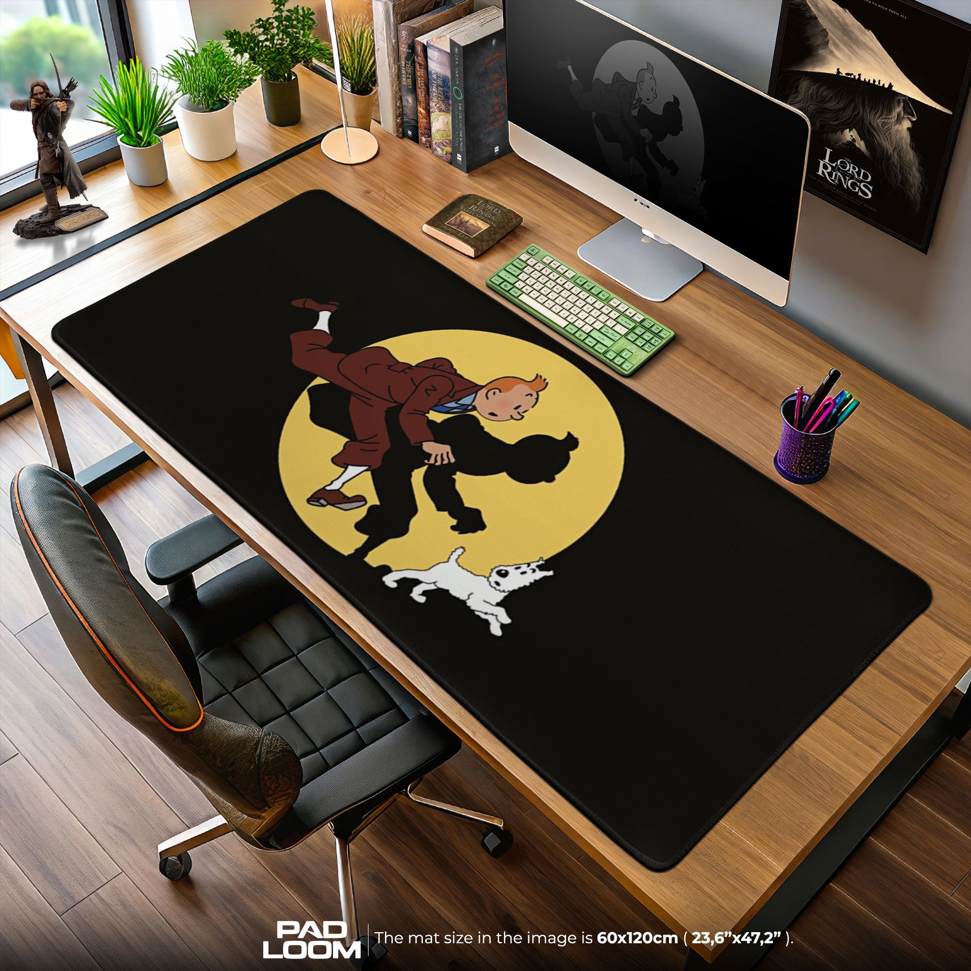 Tintin Mouse Pad, Moonlit Run Cartoon Gaming Desk Mat