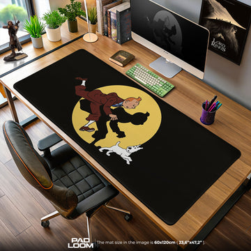 Tintin Mouse Pad, Moonlit Run Cartoon Gaming Desk Mat