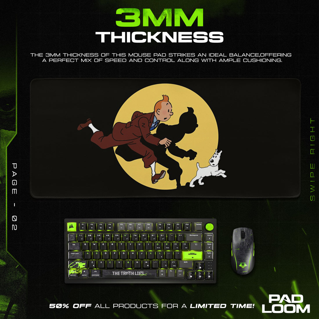 Tintin Mouse Pad, Moonlit Run Cartoon Gaming Desk Mat