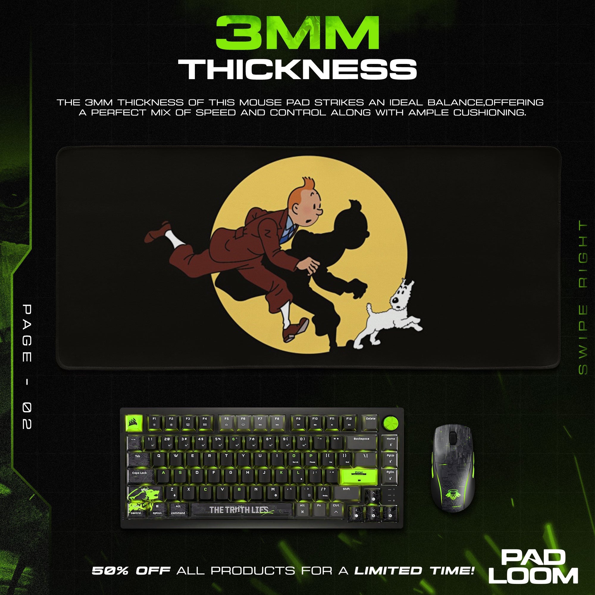 Tintin Mouse Pad, Moonlit Run Cartoon Gaming Desk Mat