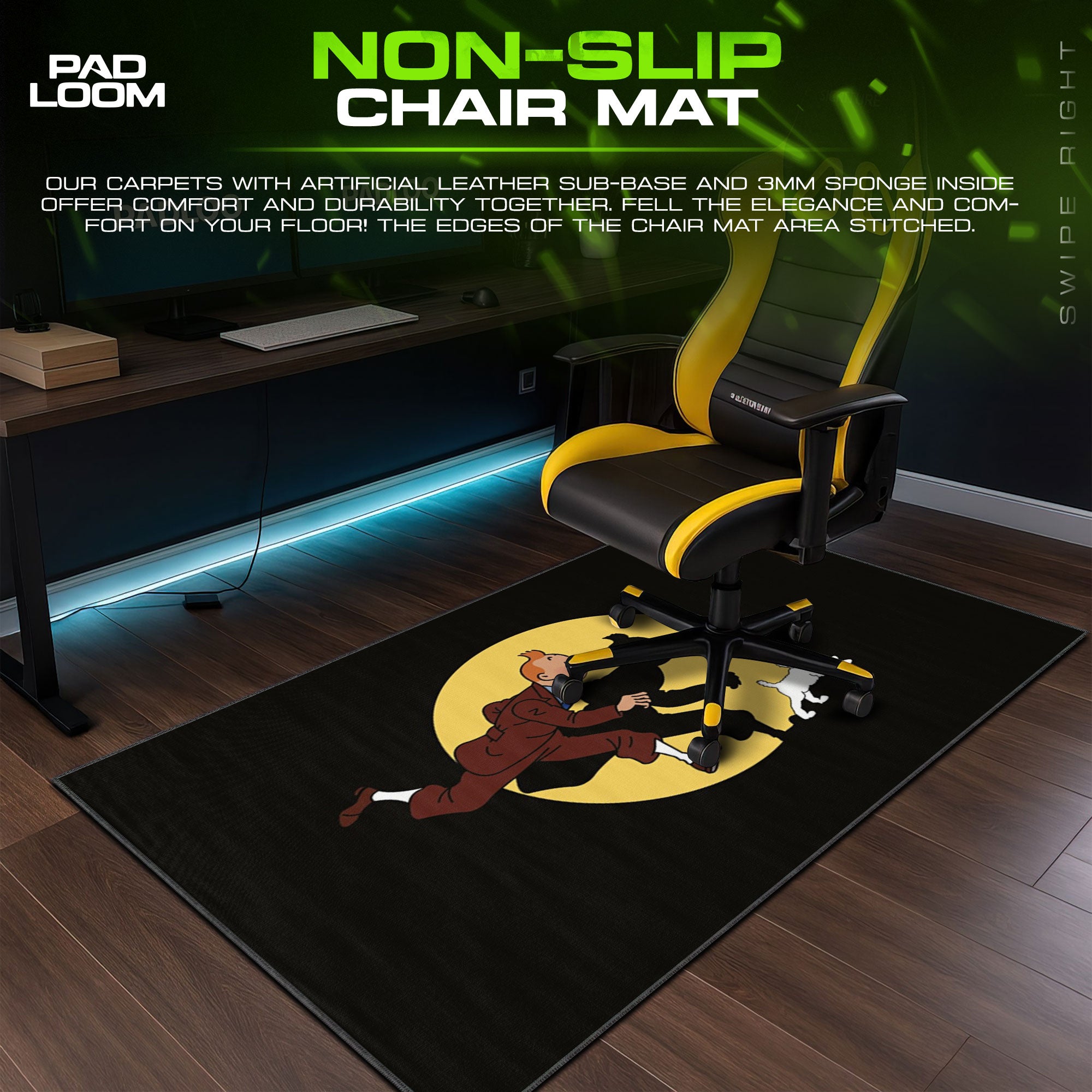 Tintin Mouse Pad, Moonlit Run Cartoon Gaming Desk Mat