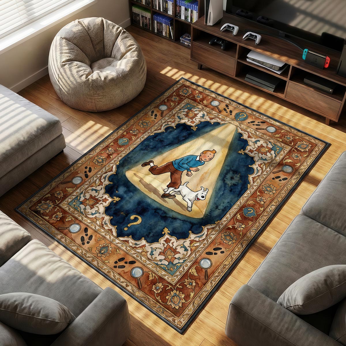 Tintin Spotlight themed area rug for home decor fans
