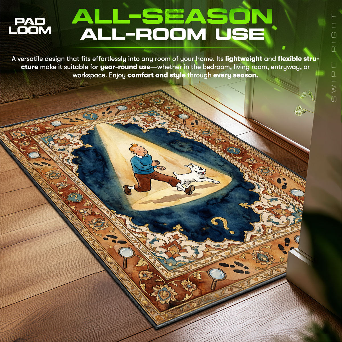 Tintin Spotlight Adventures Tintin fan rug — premium quality print