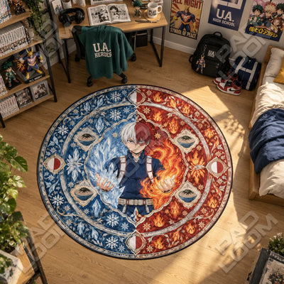 Todoroki Frostfire Round Rug - My Hero Academia Chair Mat