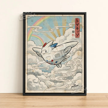 Togekiss Soaring Pokemon poster - framed canvas wall art in a black frame