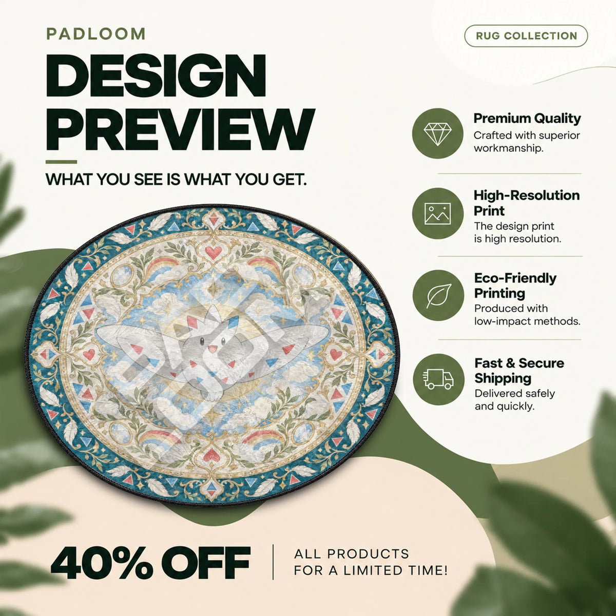 Togekiss Soaring Pokemon round rug full design preview
