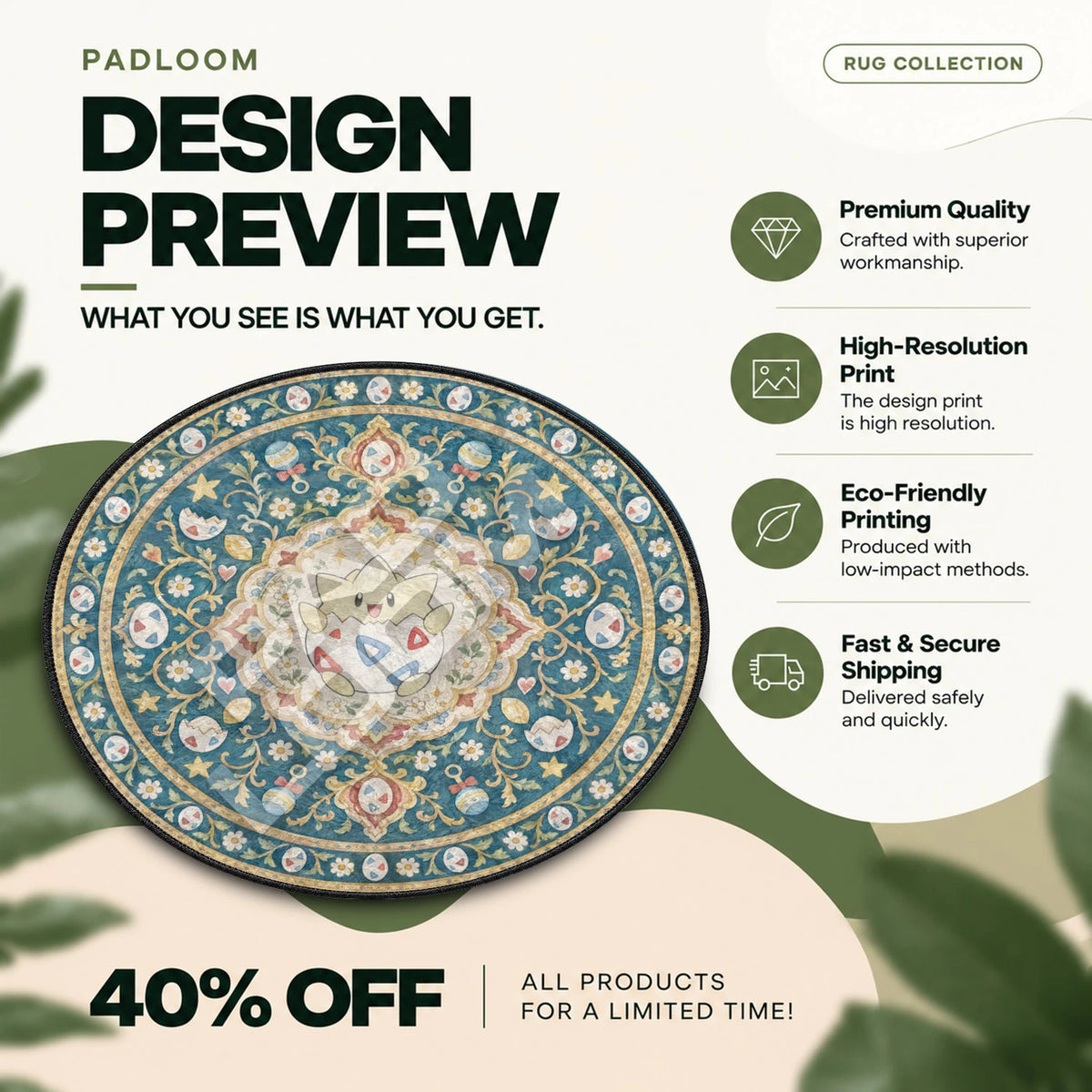 Togepi Hatching Pokemon round rug full design preview