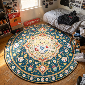 Togepi Hatching Pokemon round rug on a bedroom floor - Pokemon chair mat