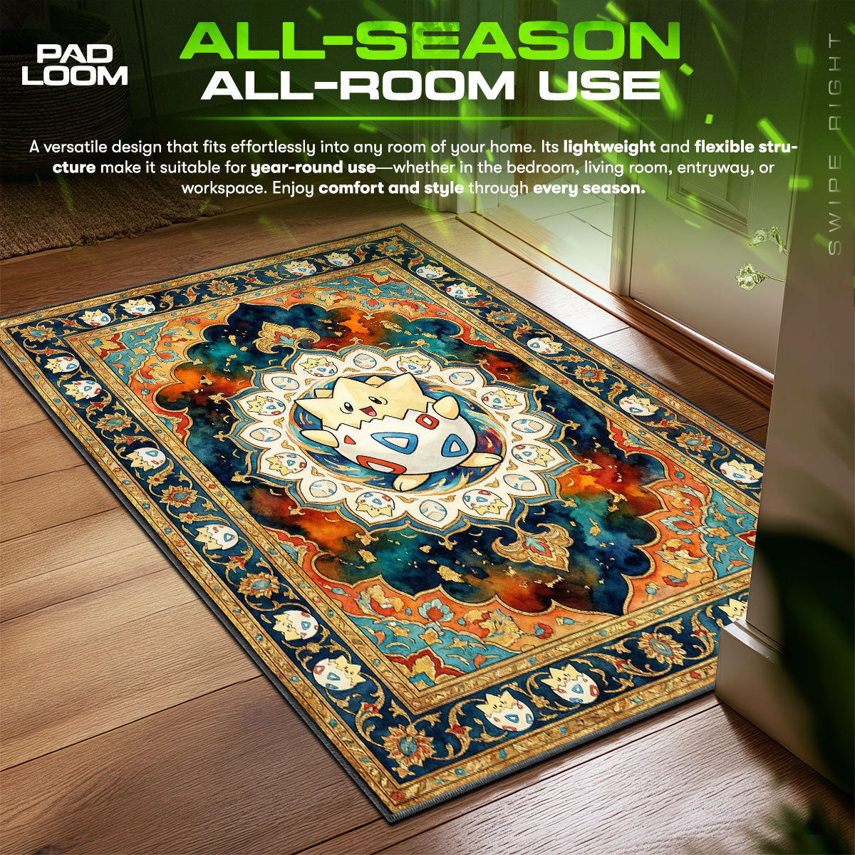 Togepi Joyful Shell Chair fan rug — premium quality print