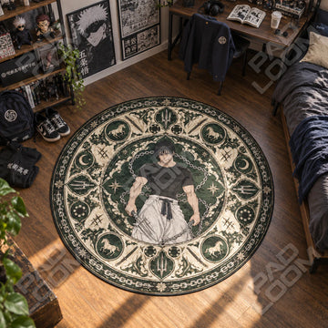 Toji Chains Jujutsu Kaisen round rug on a bedroom floor - Jujutsu Kaisen chair mat