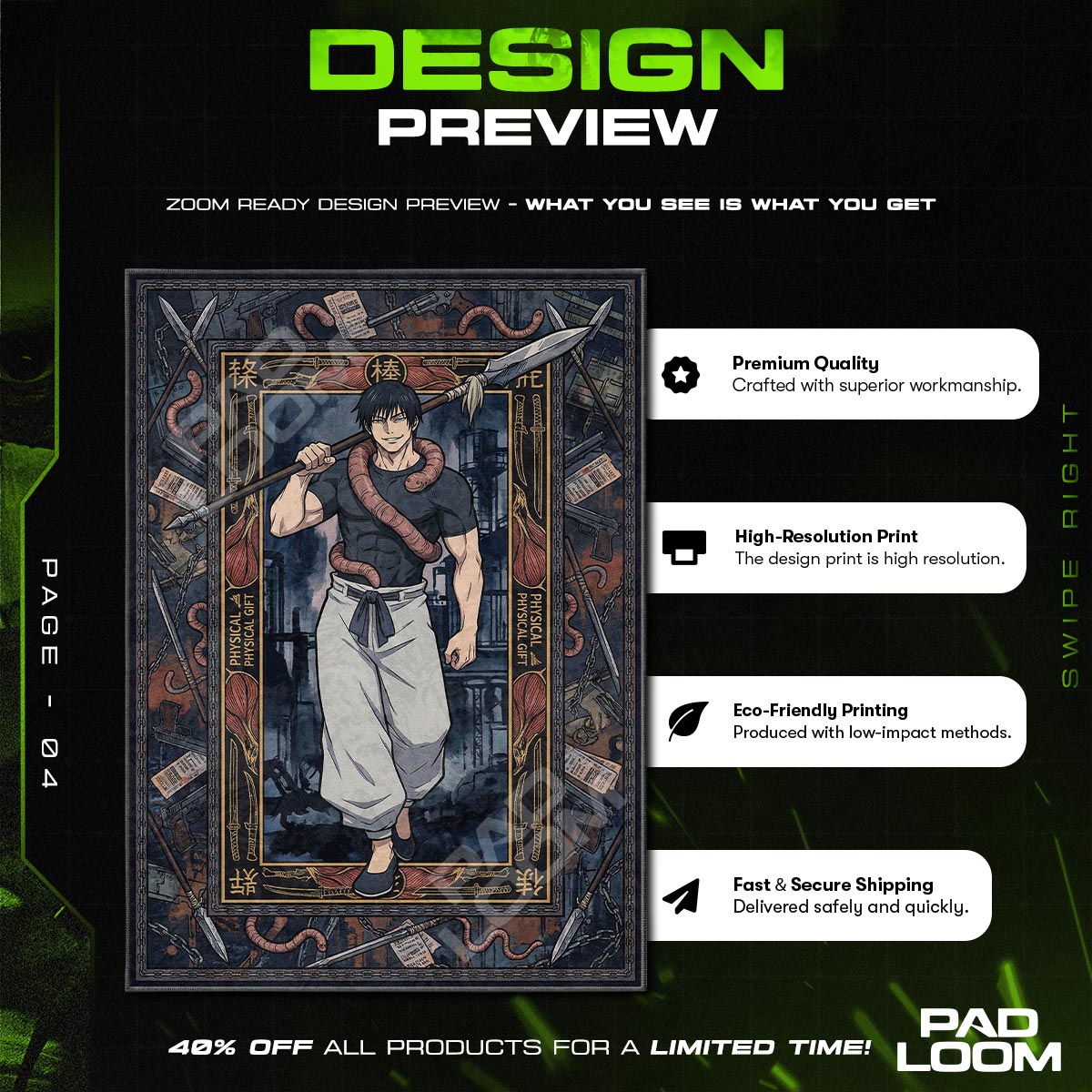 Toji Fushiguro Zauberer-Killer Teppich - Jujutsu Kaisen Stuhlunterlage