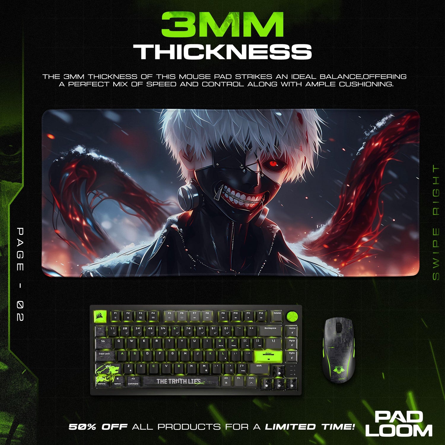 Tokyo Ghoul Kaneki Ghoul Form Mouse Pad, Anime Gaming Desk Mat Padloom