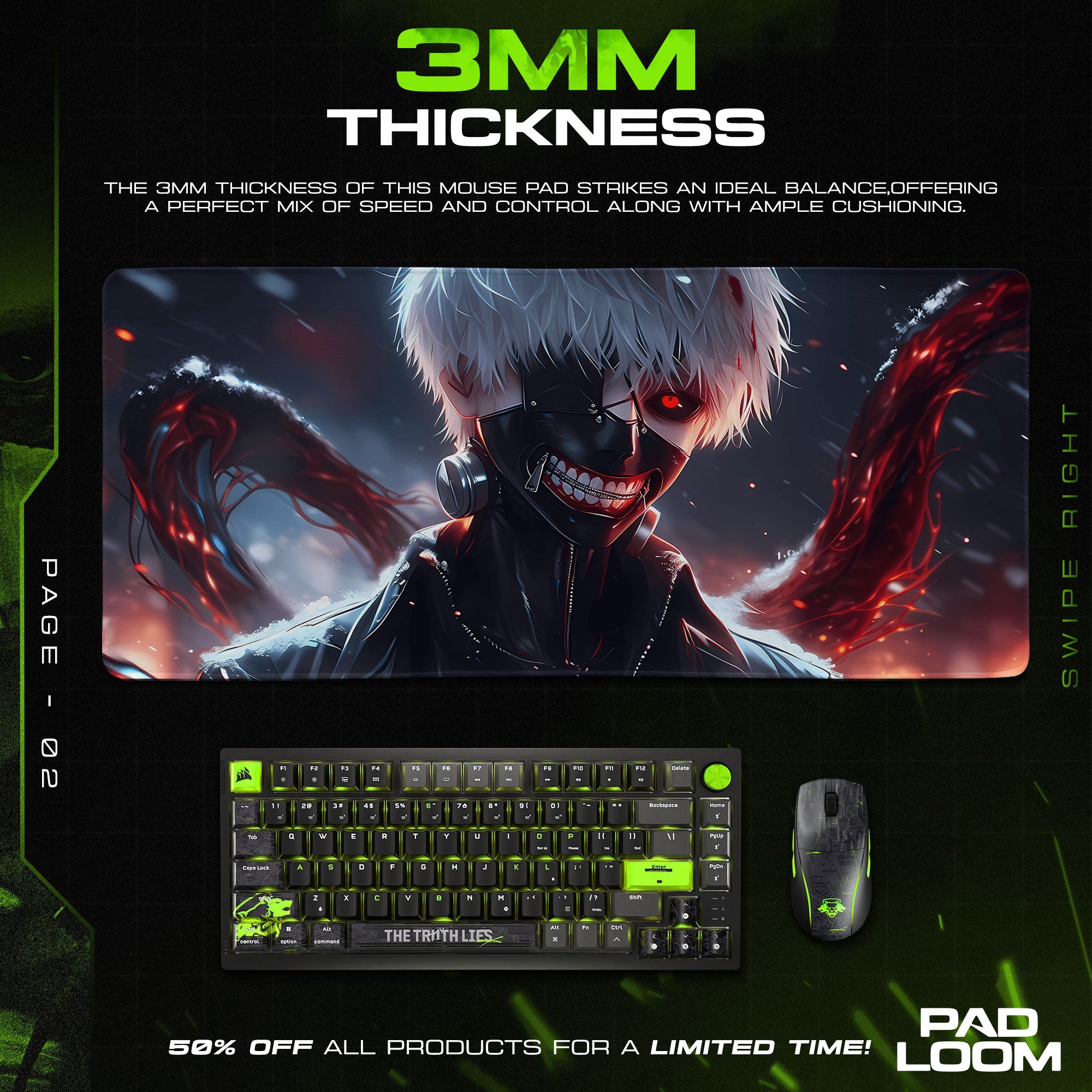 Tokyo Ghoul Kaneki Ghoul Form Mouse Pad, Anime Gaming Desk Mat