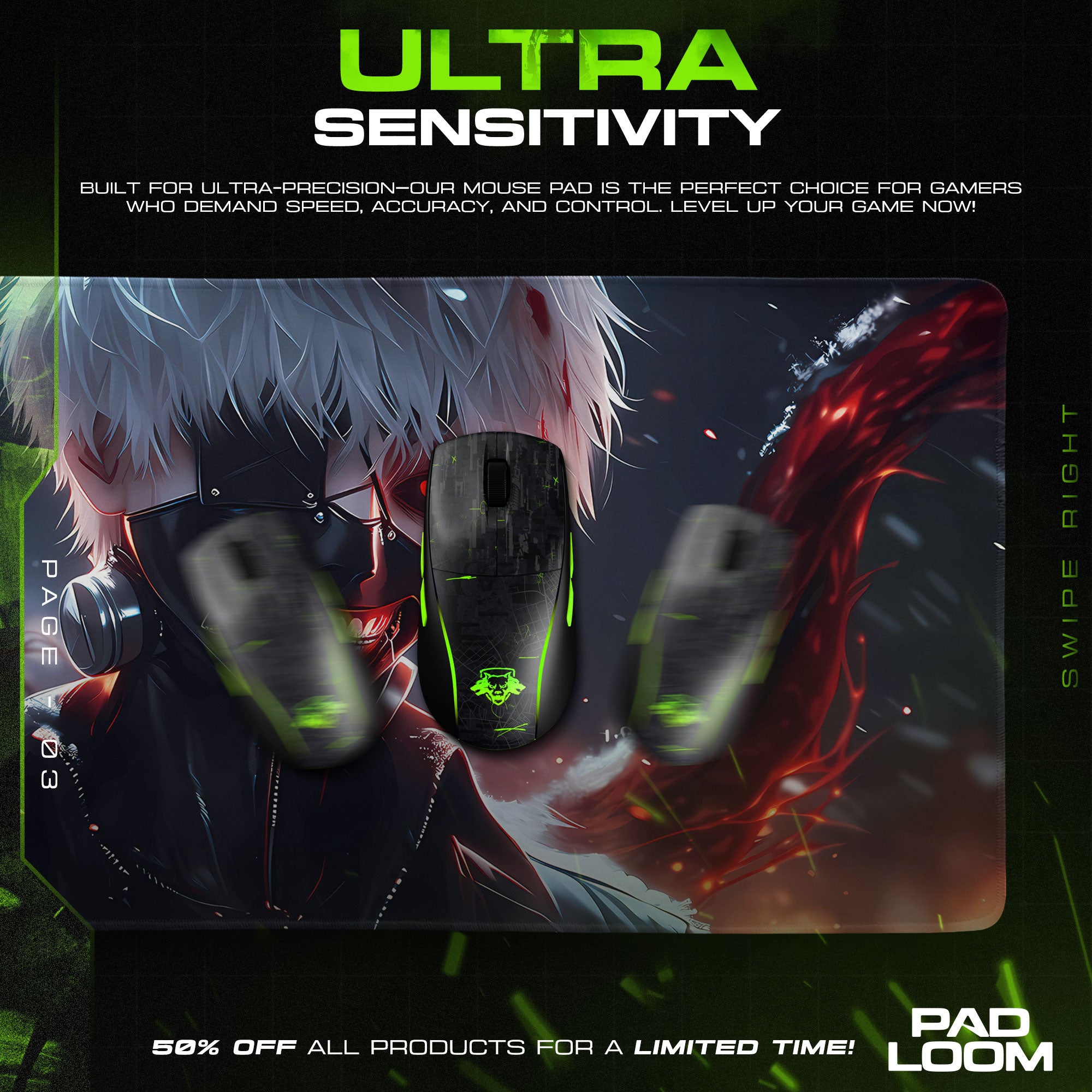 Tokyo Ghoul Kaneki Ghoul Form Mouse Pad, Anime Gaming Desk Mat