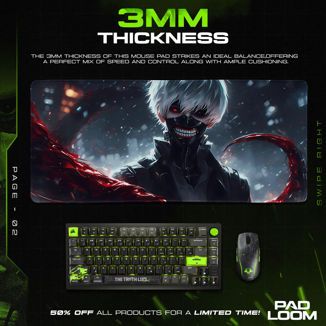 Tokyo Ghoul Kaneki Red Kagune Mouse Pad, Anime Gaming Desk Mat