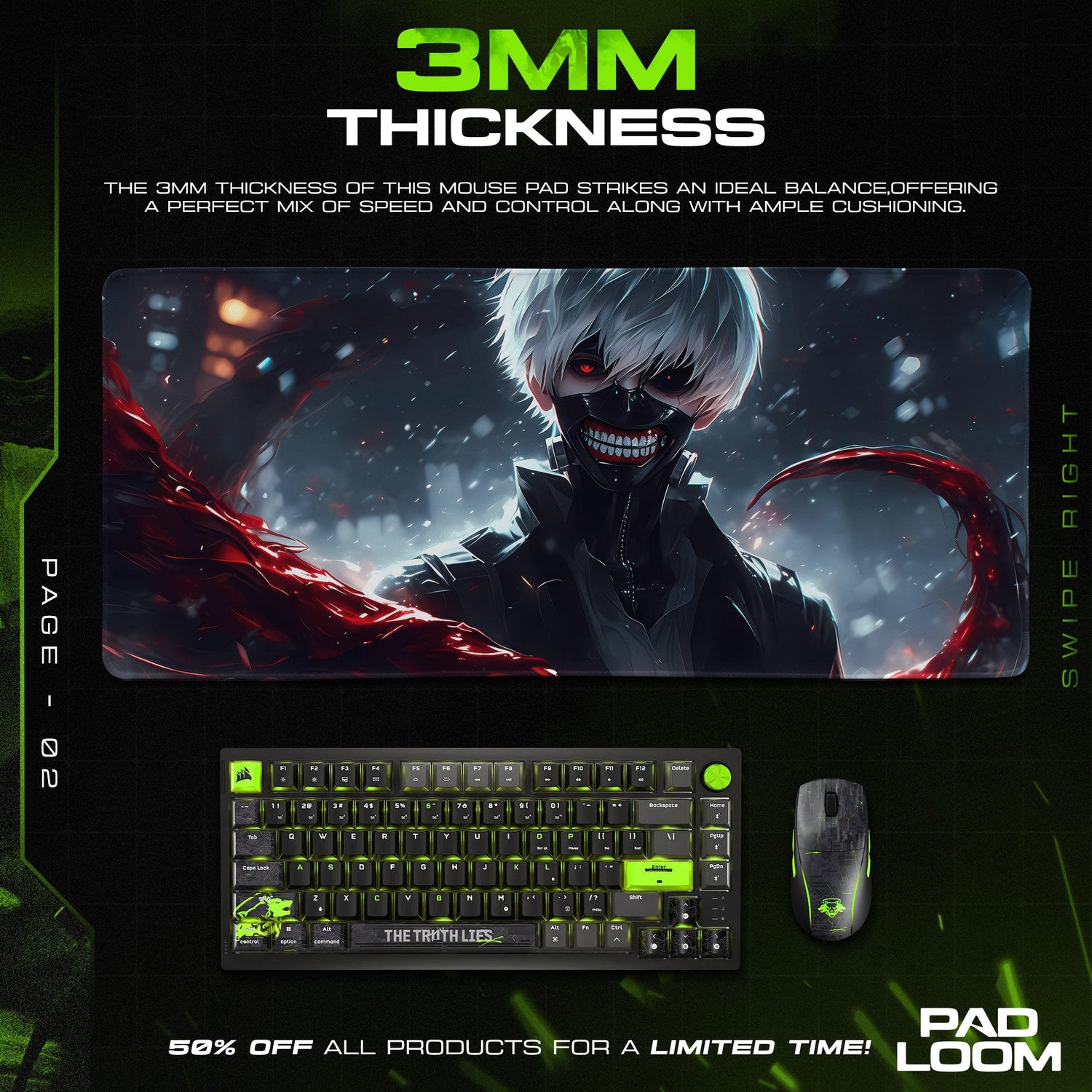 Tokyo Ghoul Kaneki Red Kagune Mouse Pad, Anime Gaming Desk Mat Padloom