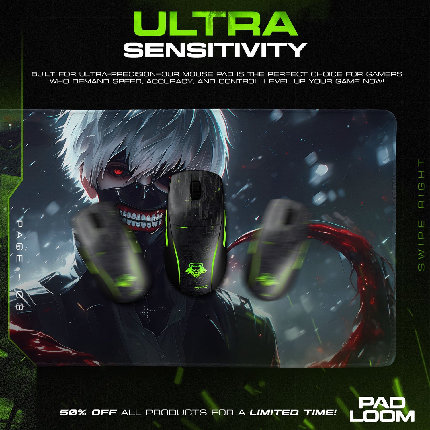 Tokyo Ghoul Kaneki Red Kagune Mouse Pad, Anime Gaming Desk Mat Padloom