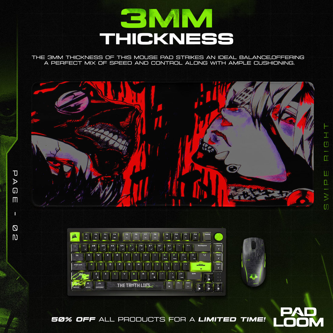Tokyo Ghoul Kaneki Split Face Mouse Pad, Anime Gaming Desk Mat