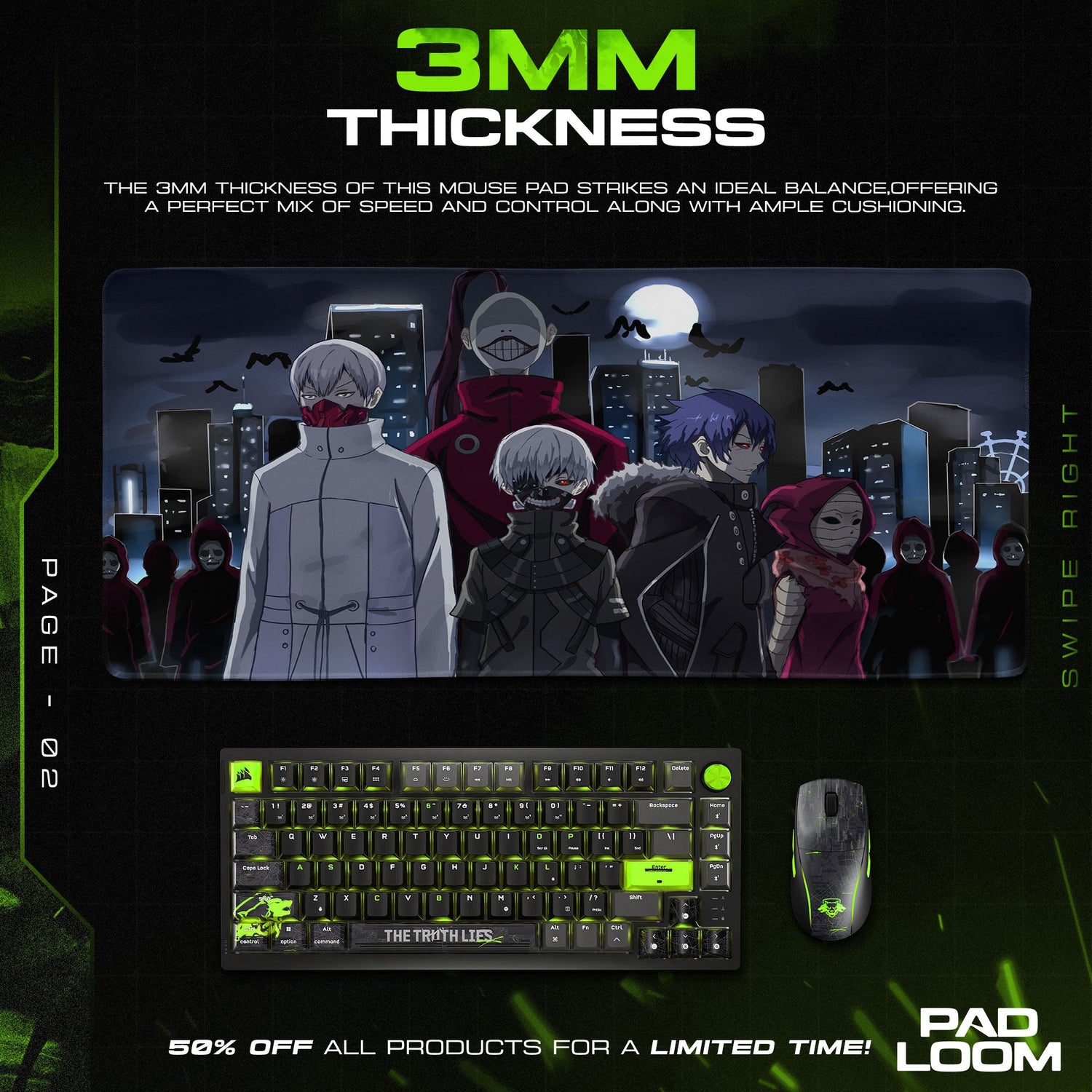 Tokyo Ghoul Moonlit City Mouse Pad, Anime Gaming Desk Mat Padloom