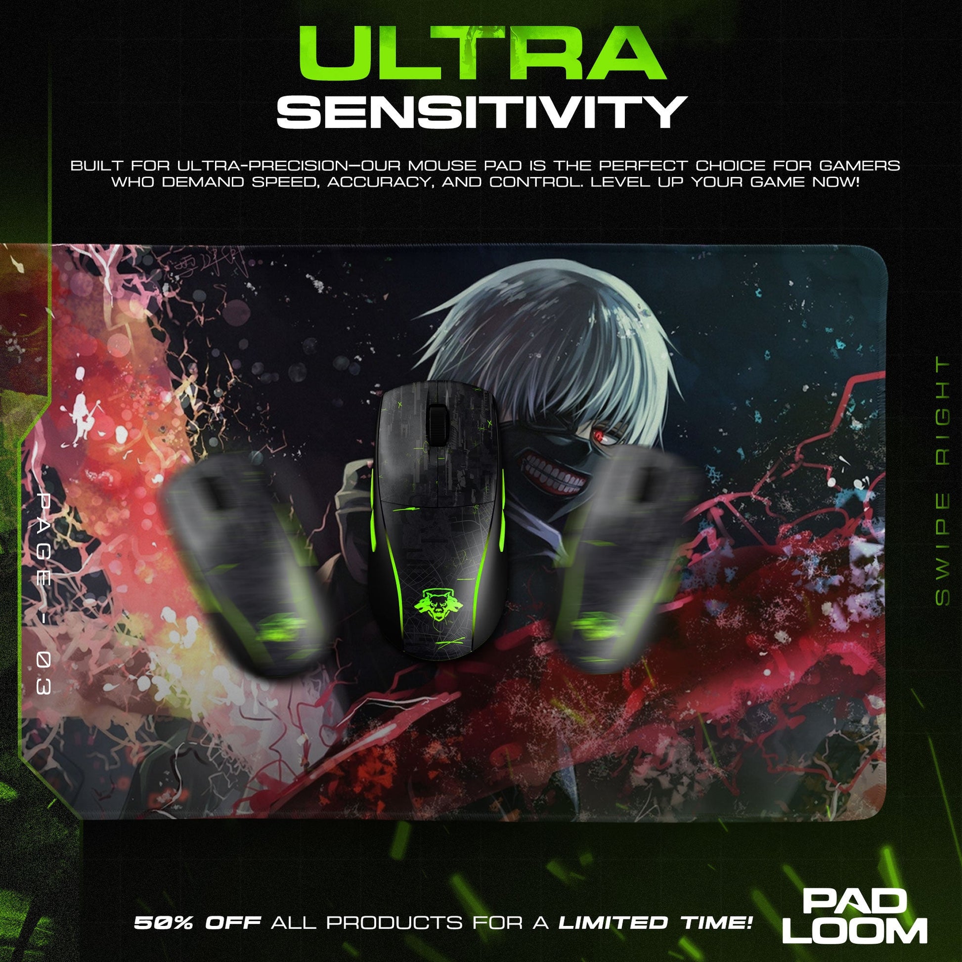 Tokyo Ghoul Mouse Pad - Dark Awakening Anime Desk Mat Padloom