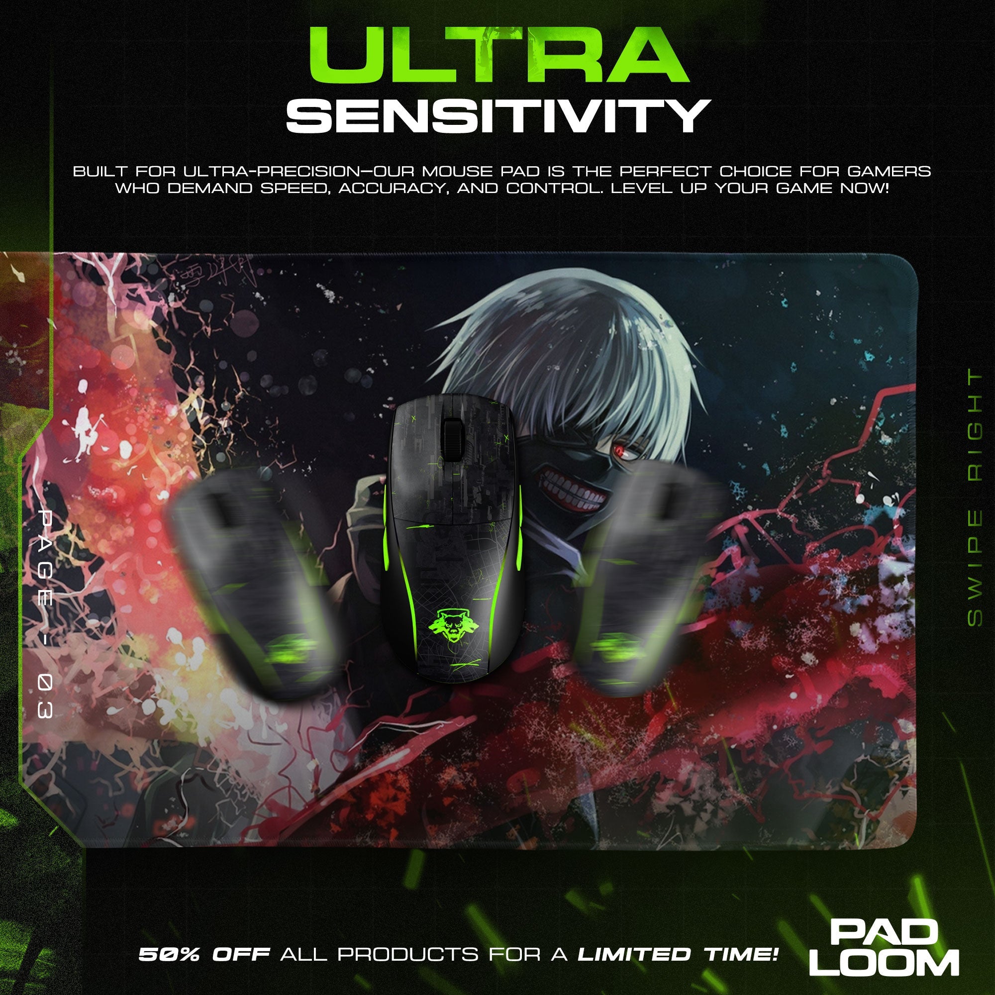 Tokyo Ghoul Mouse Pad - Dark Awakening Anime Desk Mat Padloom