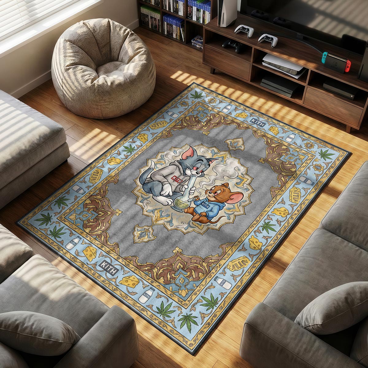 Tom Jerry themed area rug for home decor fans