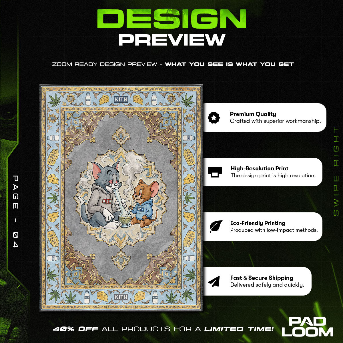Floor character design printed on rug