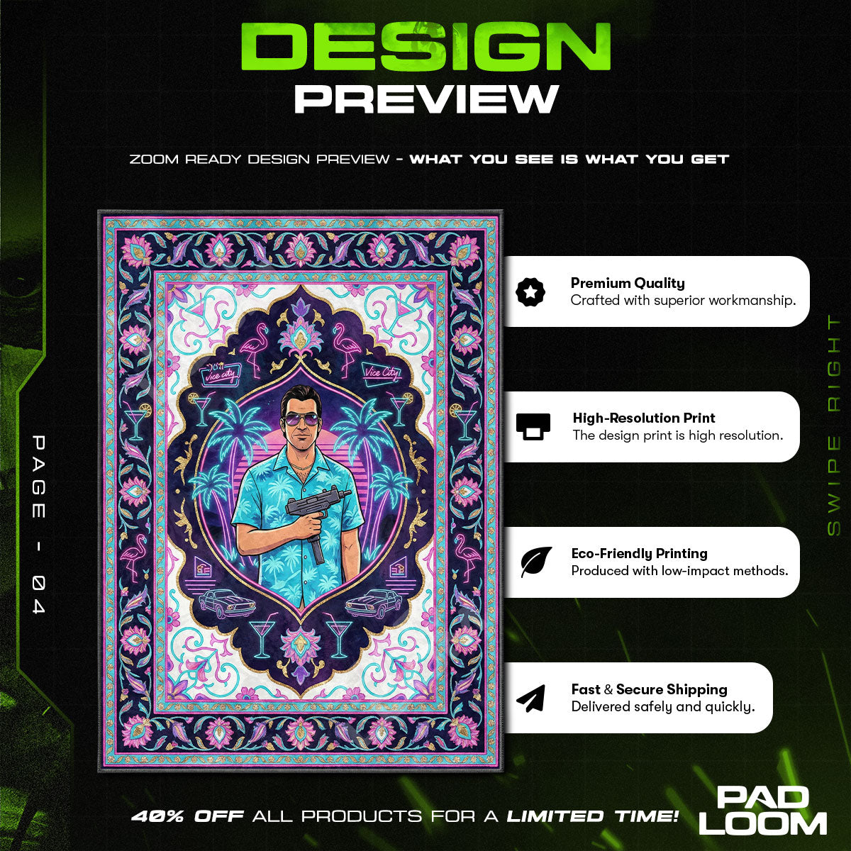 Tommy Vercetti Retro Neon Rug - GTA Vice City Chair Mat