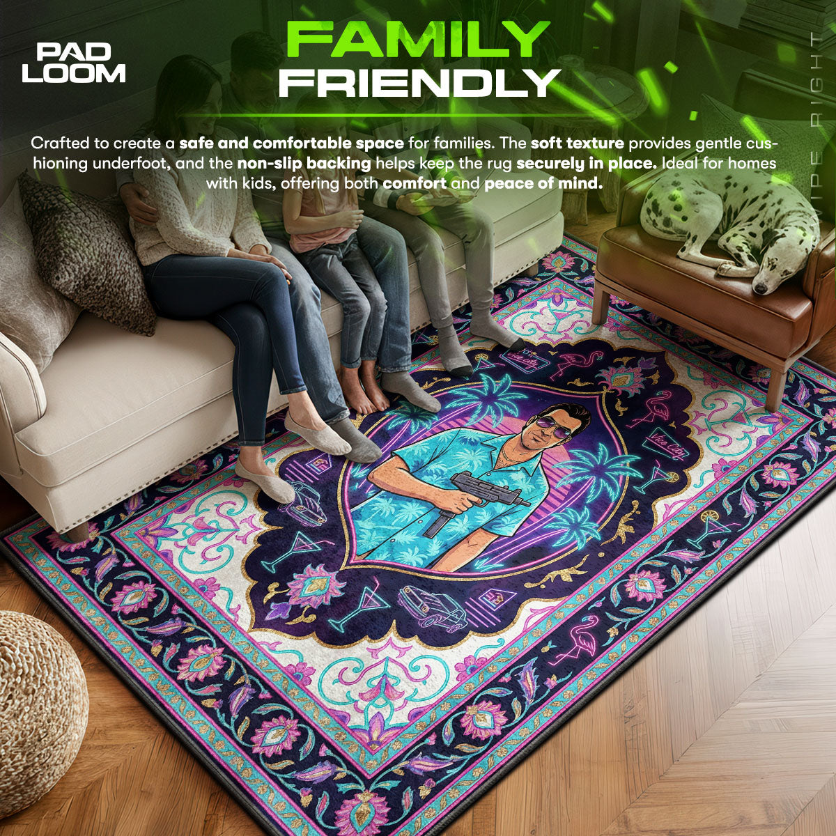 Tommy Vercetti Retro Neon Rug - GTA Vice City Chair Mat