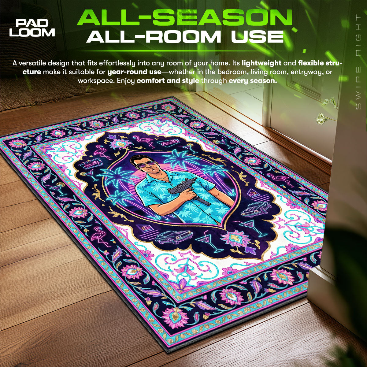 Tommy Vercetti Retro Neon Rug - GTA Vice City Chair Mat