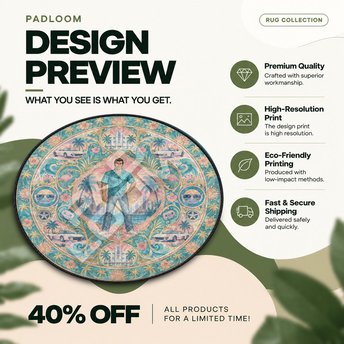 Tommy Vercetti Sunset Round Rug - GTA Chair Mat