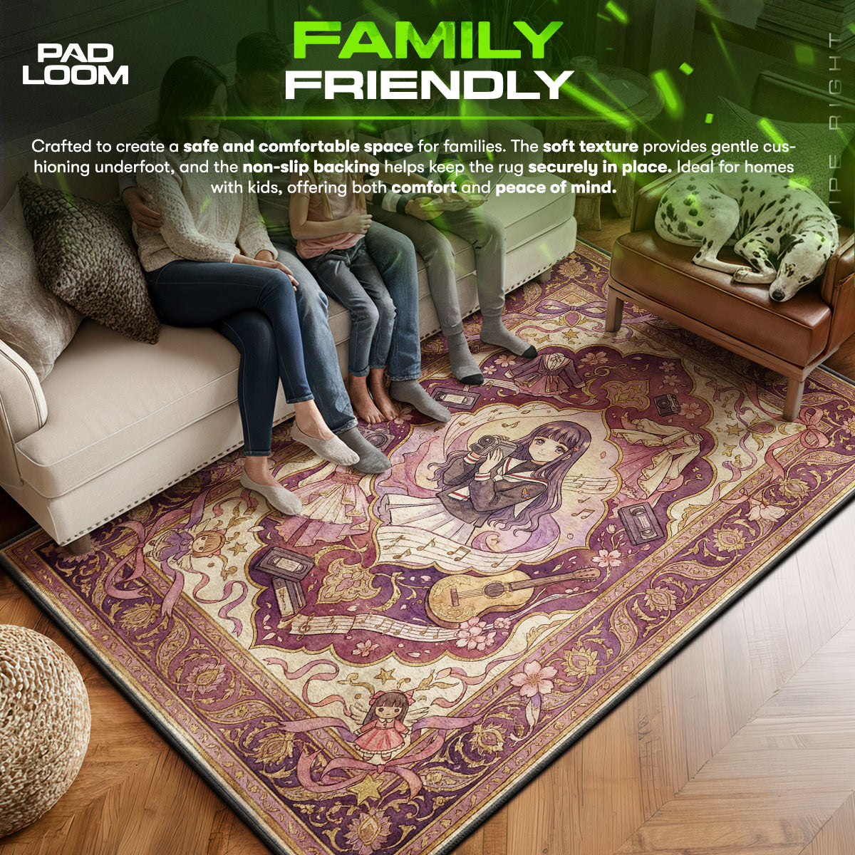 Tomoyo area rug showing full home decor artwork