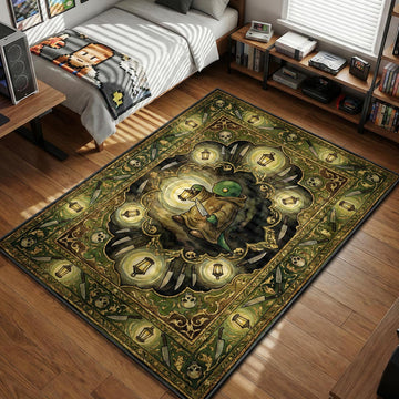 Tonberry holding lantern and chef knife in dark gothic watercolor style gaming area rug and floor mat