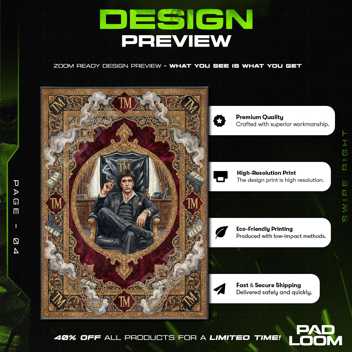 Room character design printed on rug