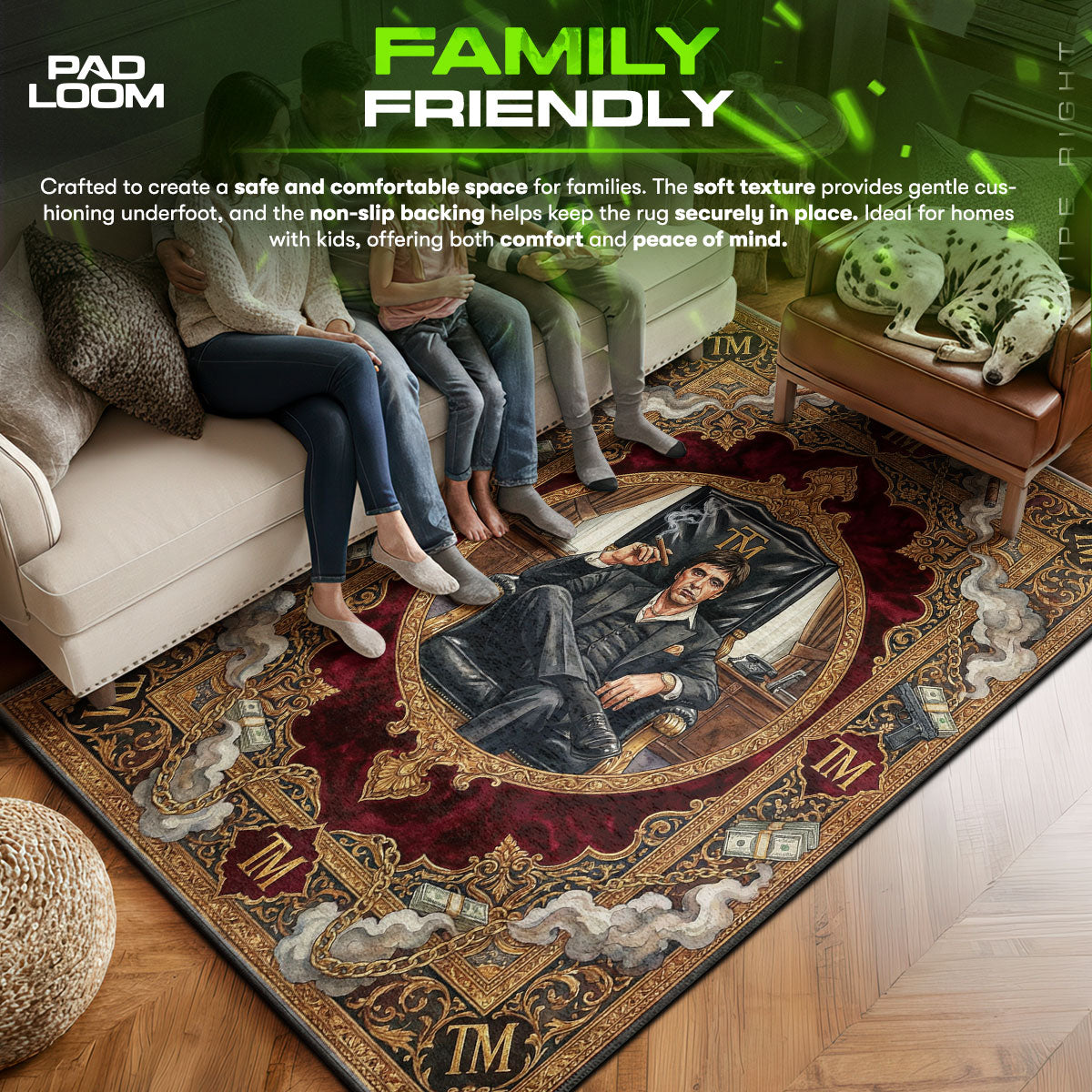 Tony area rug showing full home decor artwork