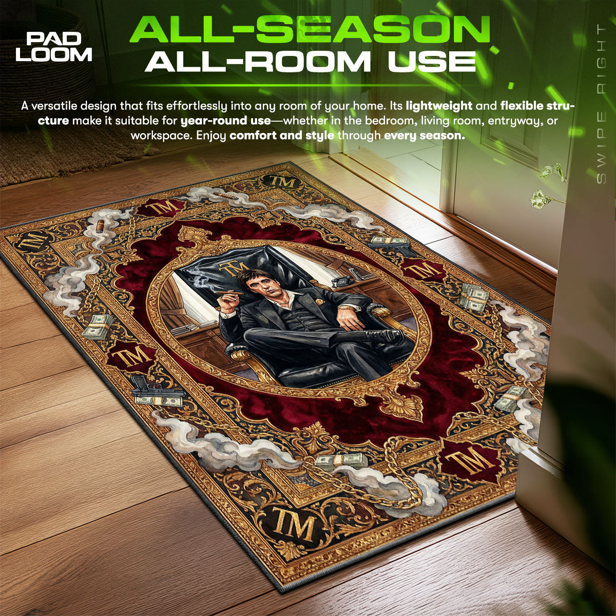 Tony Montana Boss Chair Scarface Room fan rug — premium quality print
