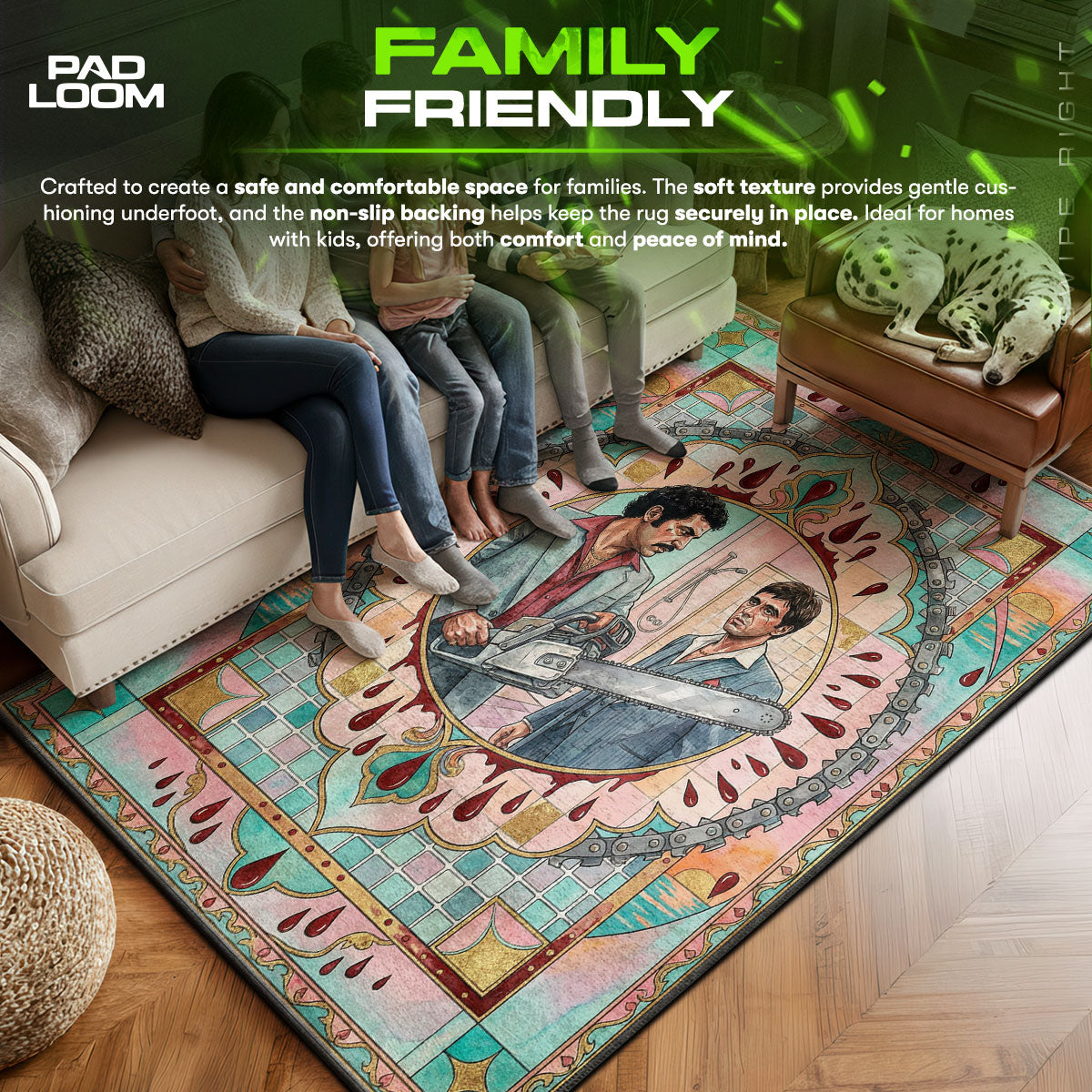 Tony area rug showing full home decor artwork