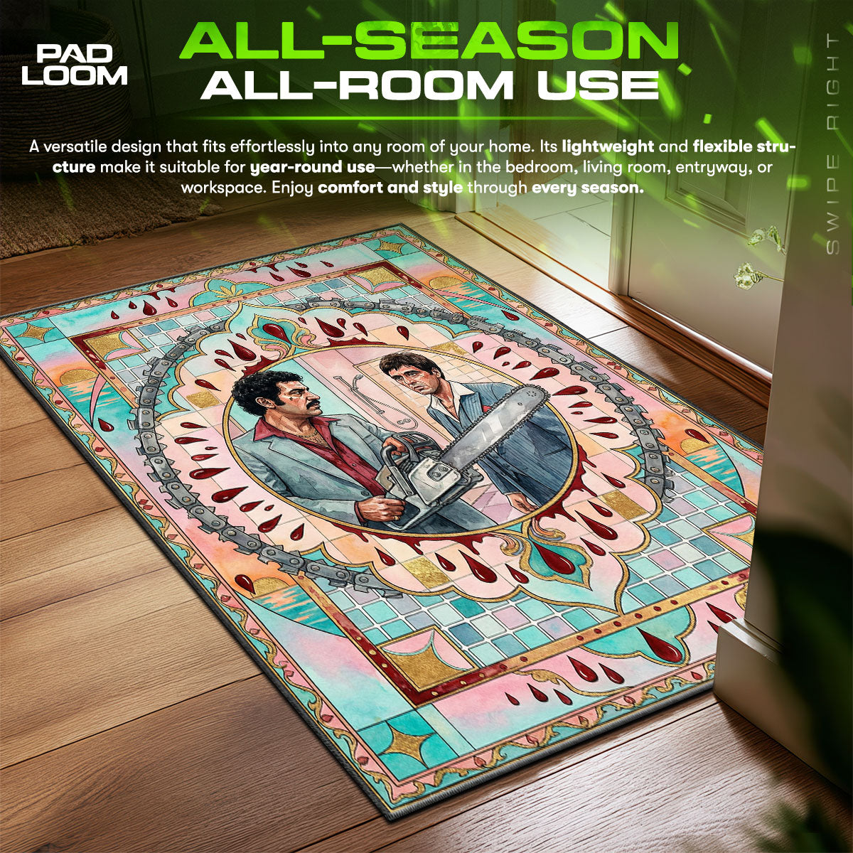 Tony Montana Chainsaw Scene Scarface Room fan rug — premium quality print