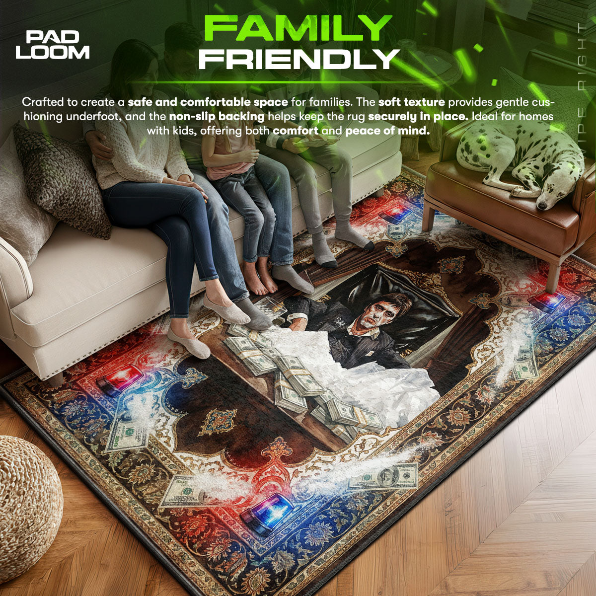 Tony area rug showing full home decor artwork